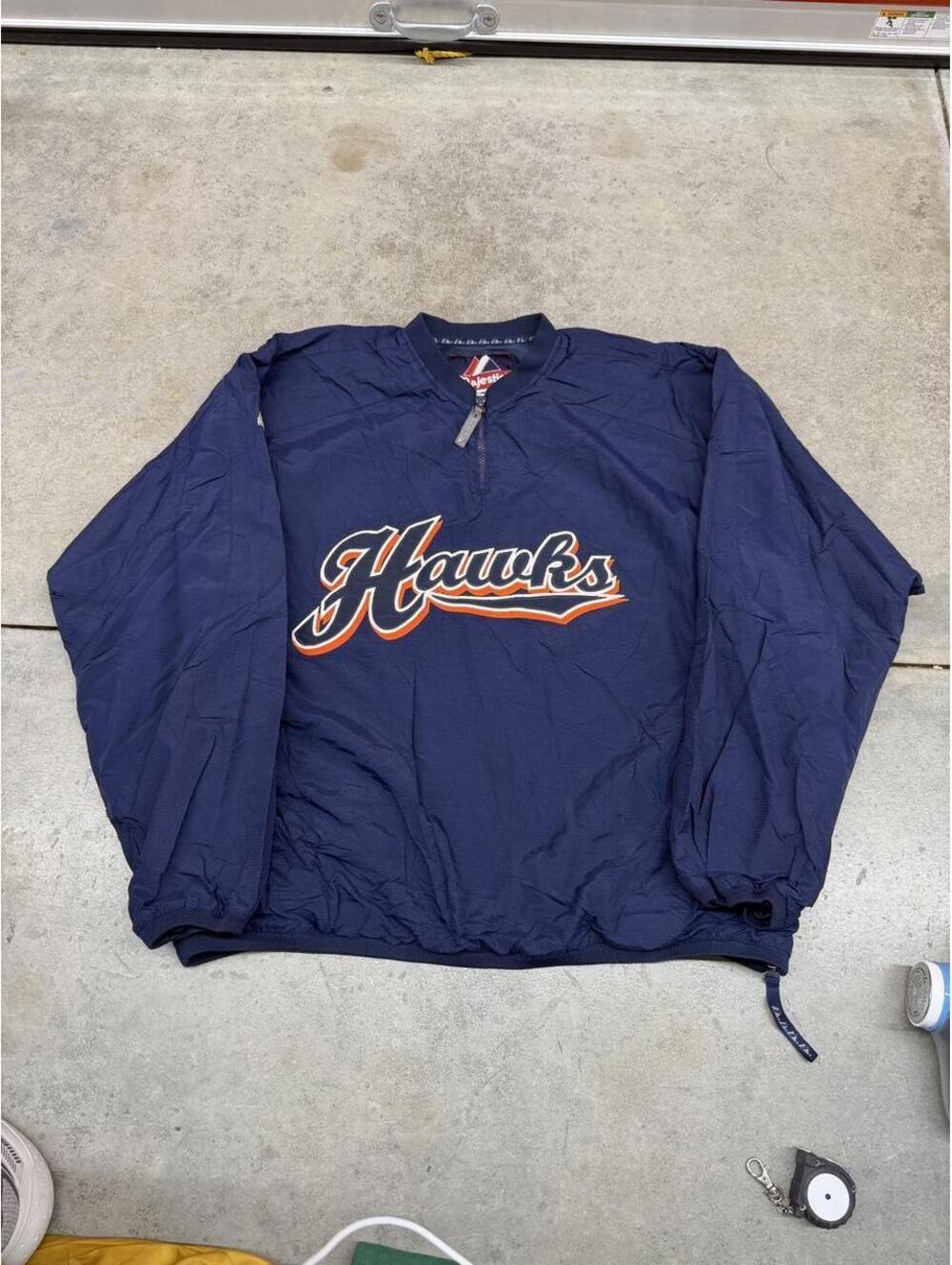 vintage boise hawks majestic navy blue quarter zip pullover windbreaker jacket